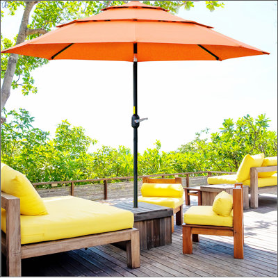 Parasol de marché extérieur à 3 niveaux avec manivelle et inclinaison à bouton-poussoir pour terrasse, jardin et pelouse Outsunny