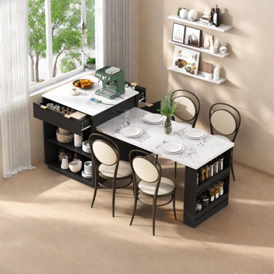 Fluted Kitchen Island with Extendable Dining Table and Power Outlet by Lark Manor