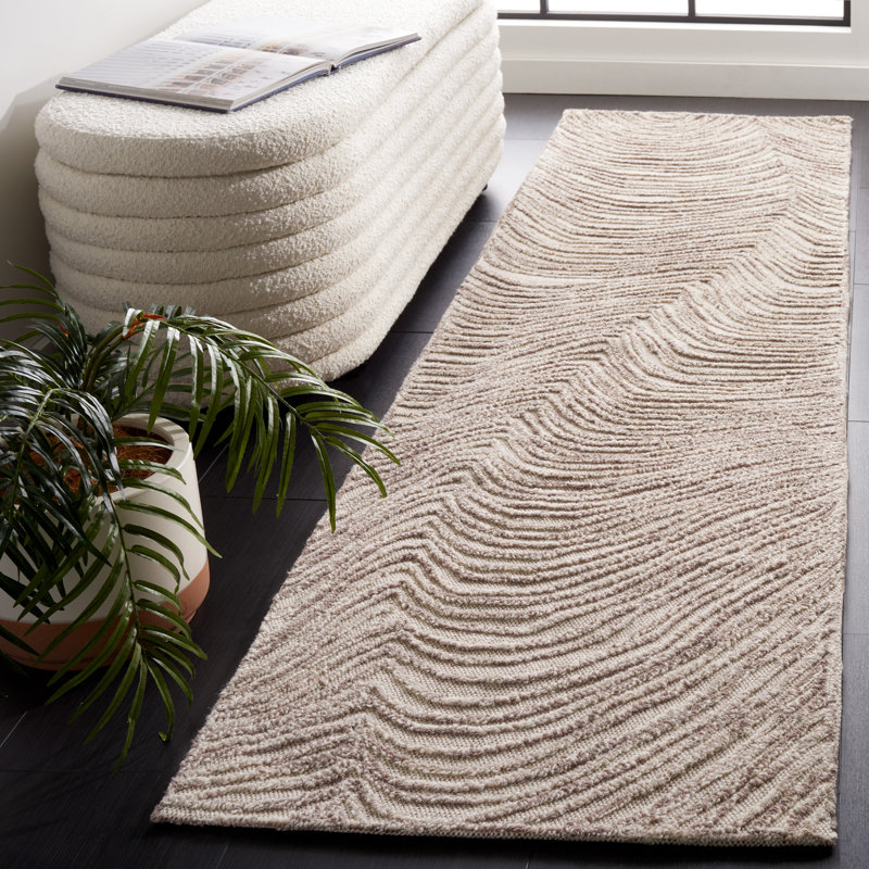 Aniessa Striped Hand Tufted Wool/Cotton Area Rug in Beige, Runner 2'3" x 9'