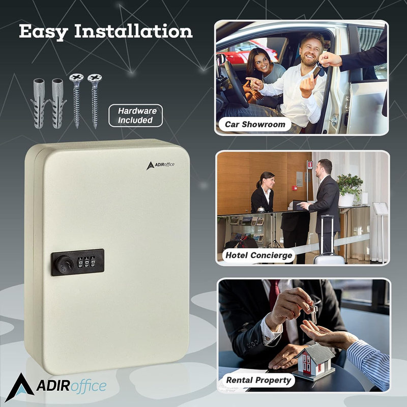 White Steel Wall-Mount Combination Lock Key Cabinet Set