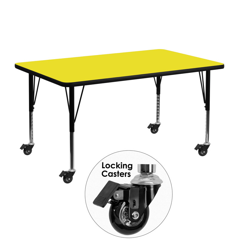 Adjustable Oak Laminate Rectangular Activity Table with Wheels
