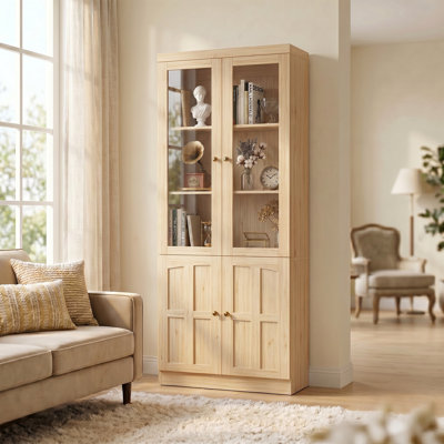 Modern Bookcase With Glass Doors And Thickened Top Panel