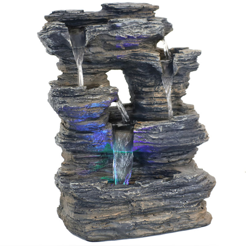 Vivo Five Stream Rustic Gray Polyresin Tabletop Fountain with Color LEDs