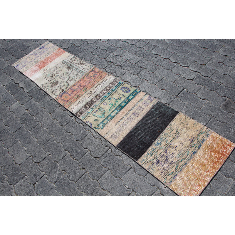 Tapis turc rétro Anatolian Patchwork - Tapis arc-en-ciel en laine pour escalier et décoration intérieure