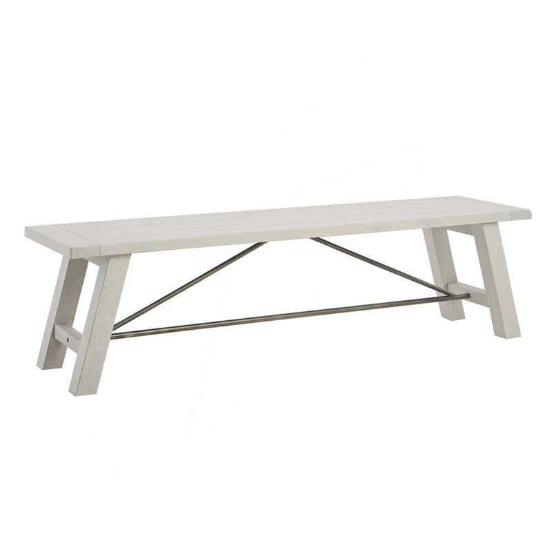 Wooden Frame Long Dining Bench, Reclaimed White