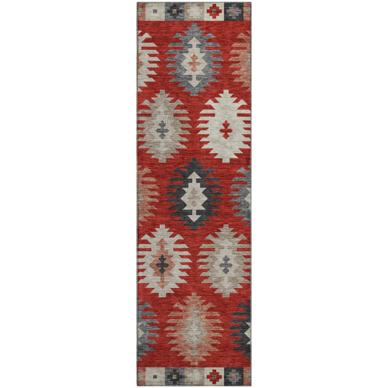 Premium Machine Washable Prisco Red Rug, Runner 2'3" x 7'6"