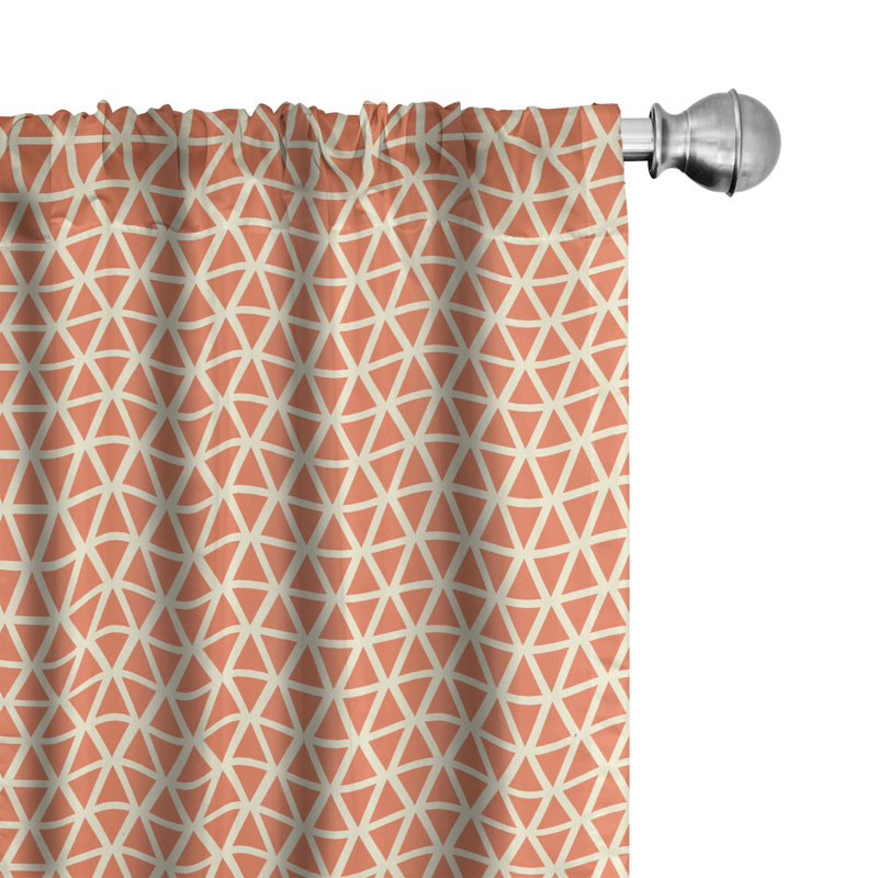 Ivory and Orange Geometric Polyester Room-Darkening Curtain Panels, 28" x 95"