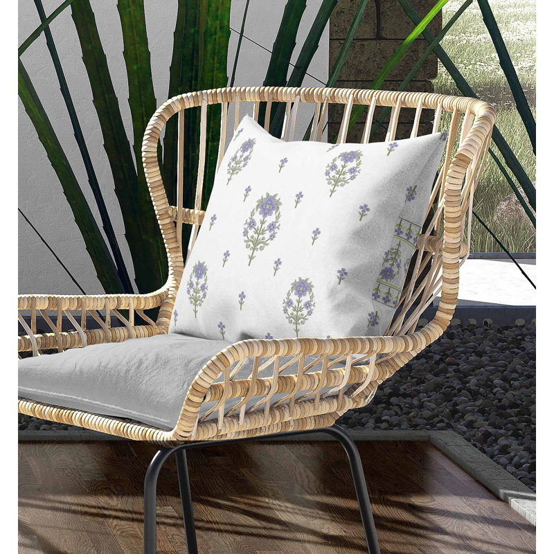Kashmiri Kashida intérieur / extérieur 26 x 26, Carré 26 po, Blanc/mauve