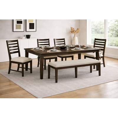 Hollis Way 6-Piece Extendable Dining Set – 66"–84" Dark Espresso Table, 4 Side Chairs & 1 Bench