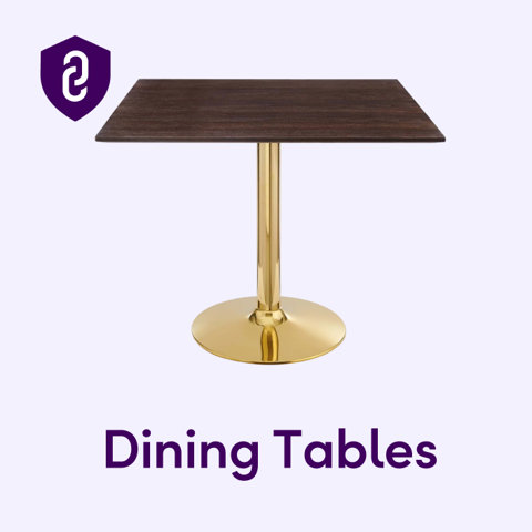 Square dark wood dining table with gold pedestal base