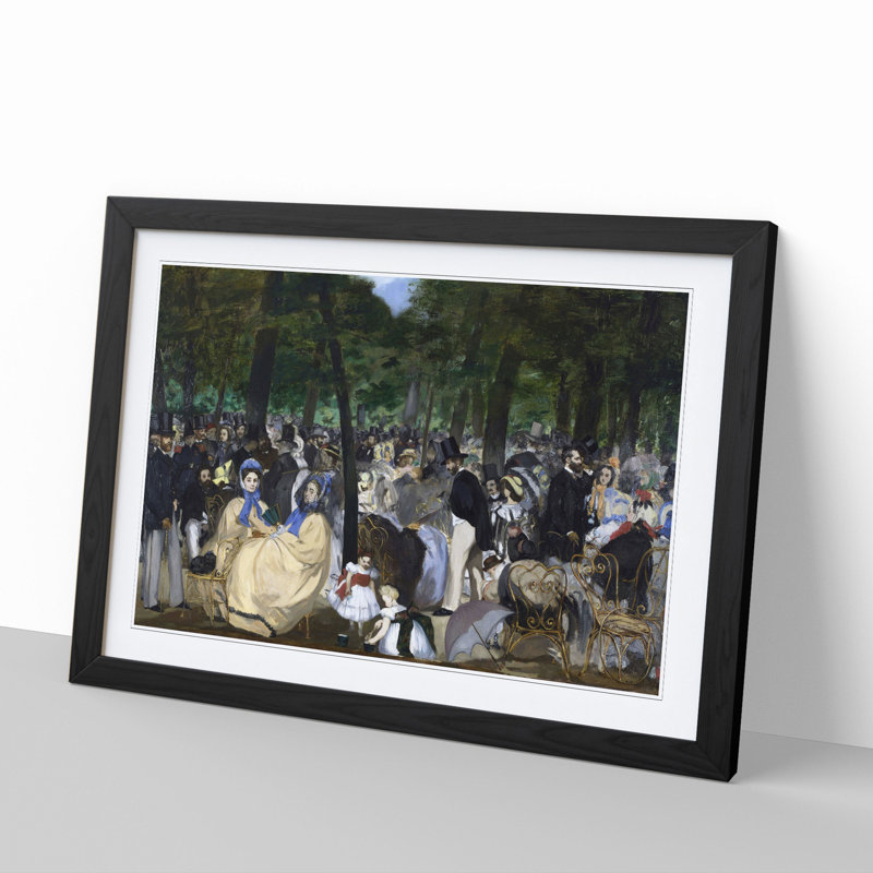 Music in the Tuileries Gardens by Edouard Manet - Picture Frame Painting, 48cm H x 65cm W x 2cm D, Black Framed