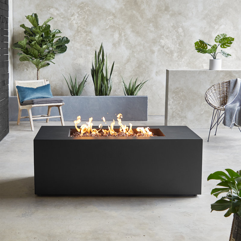 Coden Rectangle Metal Propane Fire Pit Table with Hidden Tank by Jensen Co., Charcoal Gray, 20'' H x 72'' W x 28'' D