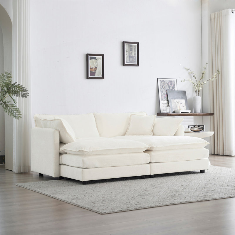 Canapé modulaire rembourré 4 pièces, 1 canapé 2 places 2 pièces et 2 repose-pieds, causeuse 2 places avec repose-pieds, canapé de salon