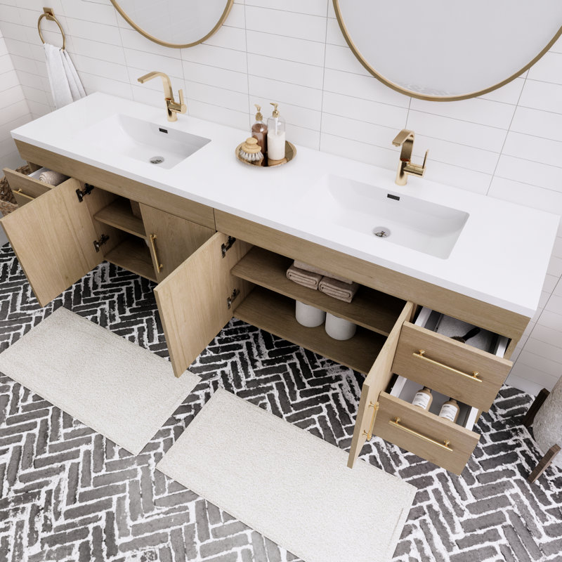 Ensemble de meuble-lavabo double 84 po Tihanna, Chêne blanc