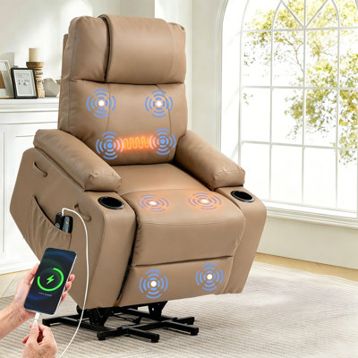 Power Lift Recliner Chair for Elderly with Massage & Heat, PU Leather Electric Recliner with USB Charge Port