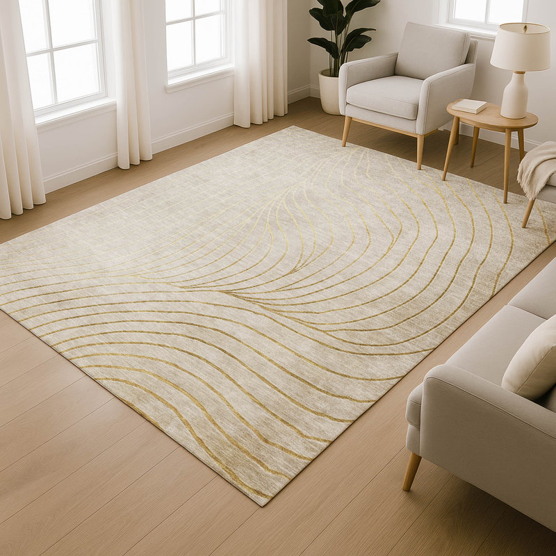 Premium Machine Washable Mayfield AMF2107 Swirls Rug, Beige, 9' x 12'