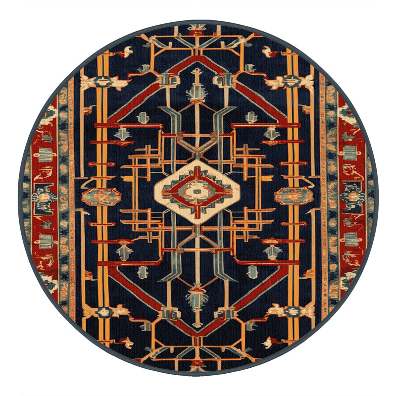 Machine Washable Persian Gray Area Rug, Round 4'