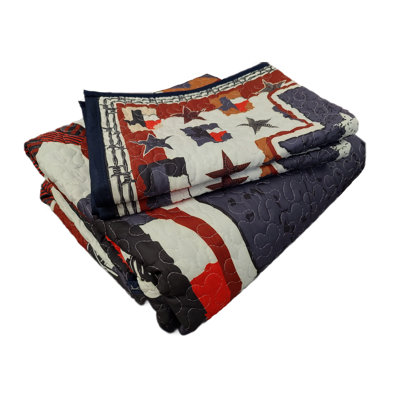 Ensemble de literie de courtepointe en forme d'étoile solitaire rouge, blanc et bleu 