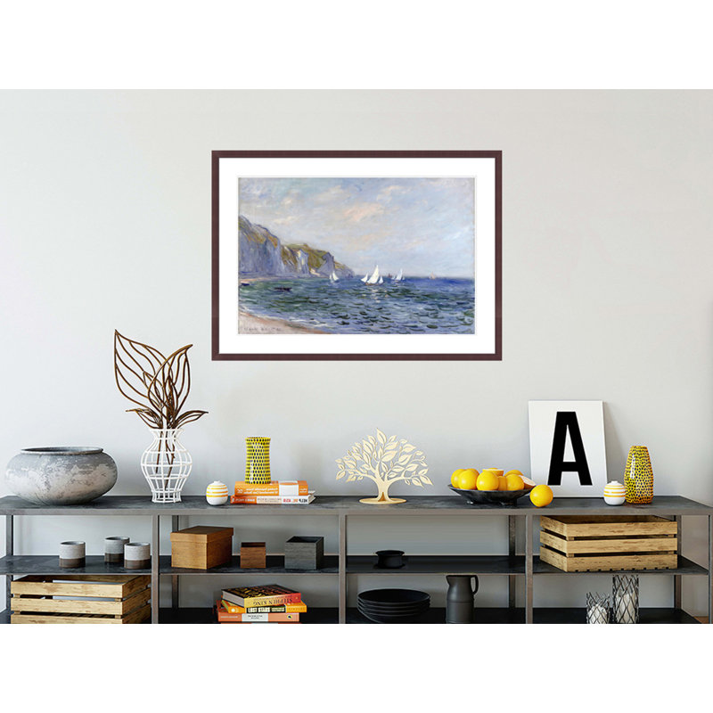 Falaises et voiliers à Pourville par Claude Monet, impression giclée encadrée, H 29,96 po x l 41,5 po