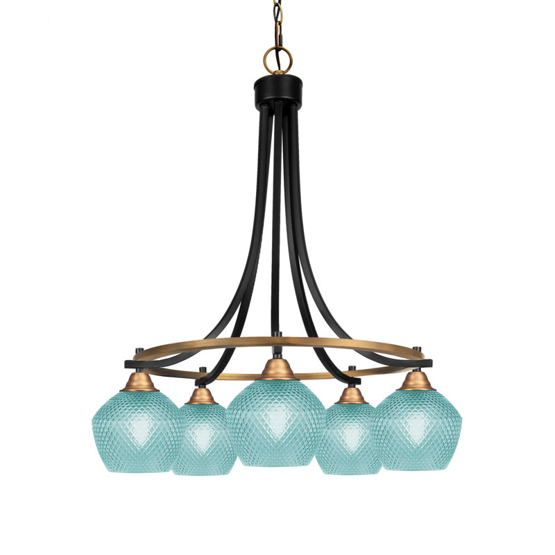 Lustre 5 lumières Paramount, Noir mat / laiton, Sarcelle