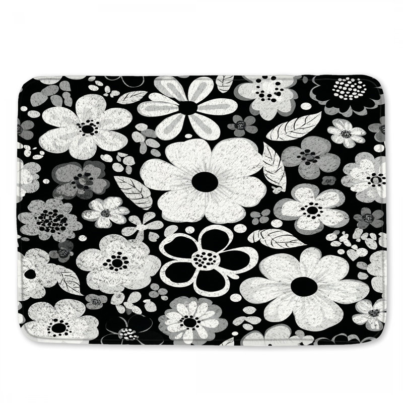 Floral Bath Mat Pattern Bathroom Decor Bohemian Boho, Single - 17" L x 24" W, Black Floral 4