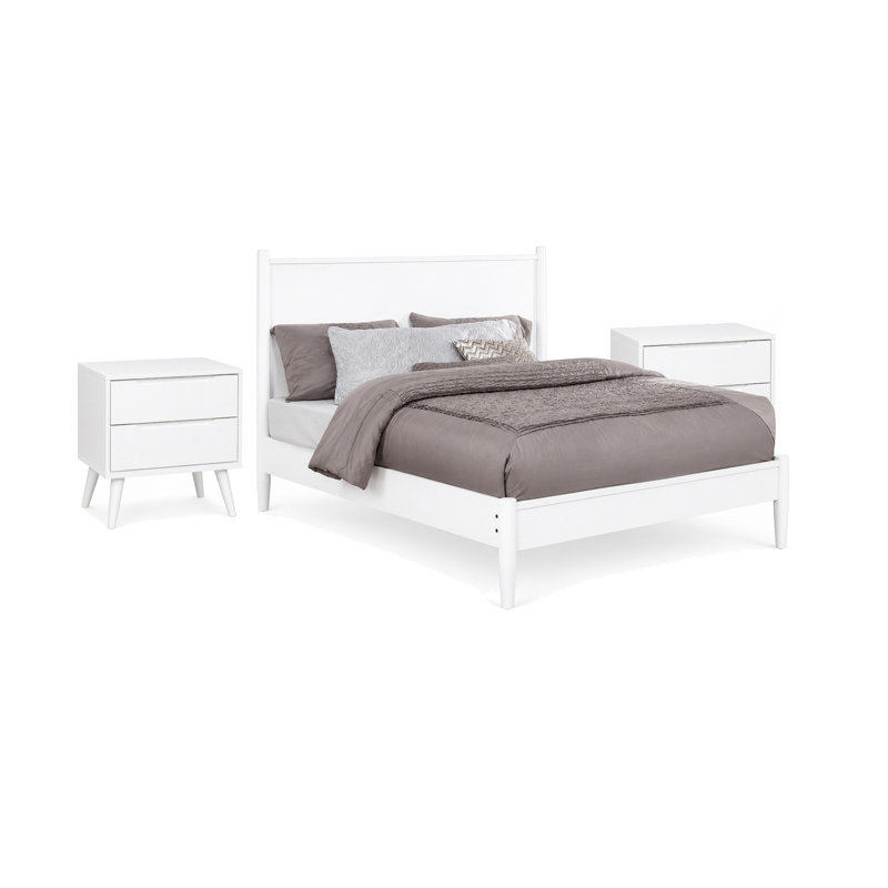 Ensemble de chambre à coucher pour très grand lit 3 pièces, bois blanc, 2 tables de chevet