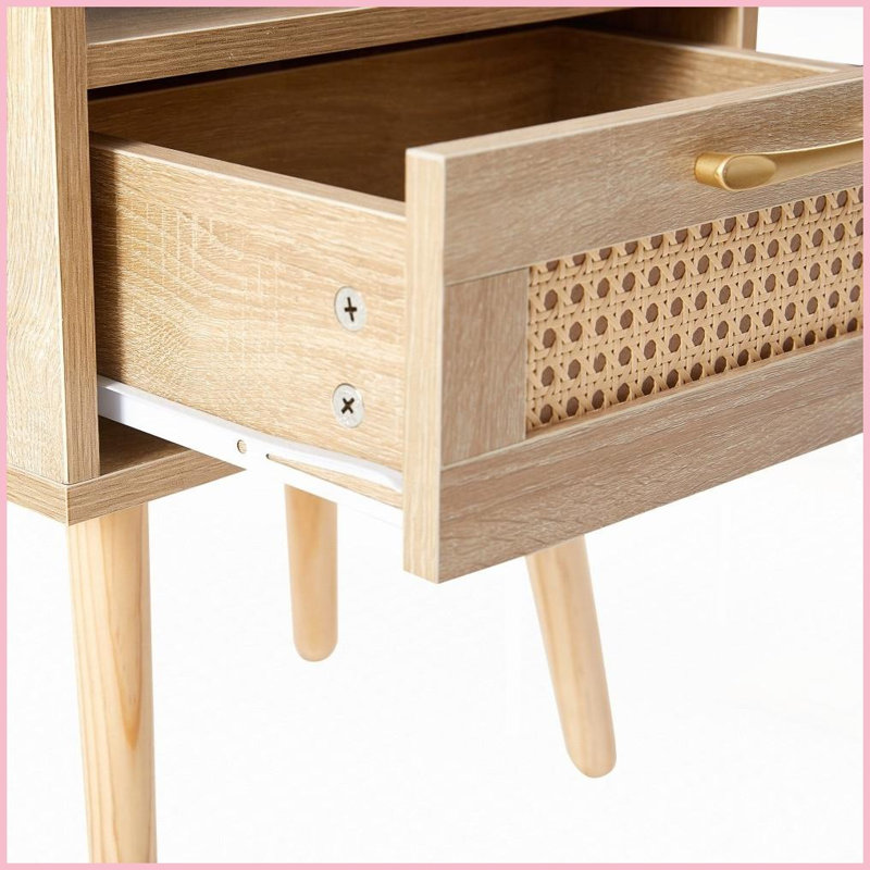 Table basse en rotin naturel pour le salon, panneau de fibres à densité moyenne et amp; Pieds en bois massif, facile à nettoyer et amp; Assemblage facile