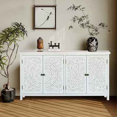 Armoire d'appoint 60 "avec 4 portes, buffet rustique en bois rustique - Armoire polyvalente avec rangement pour rangement et organisation