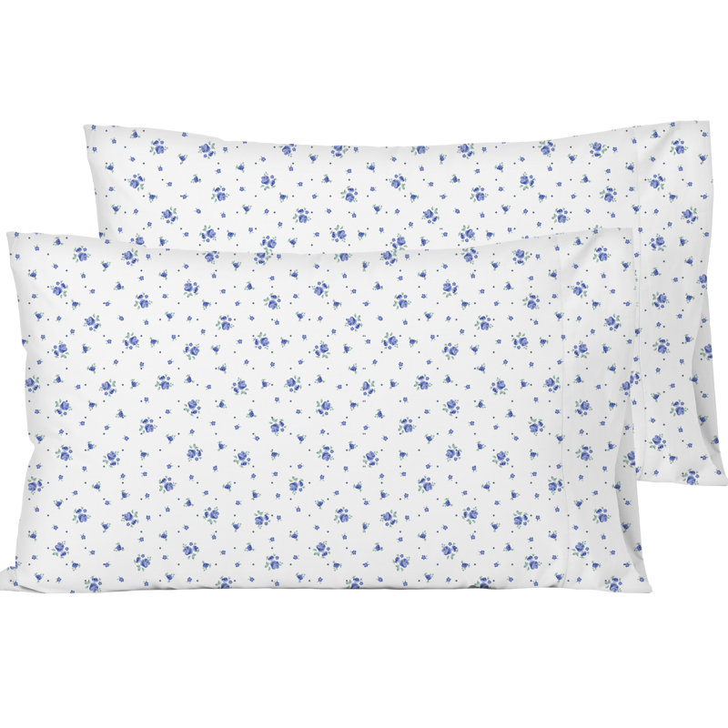 Digital Printed Patterned Fabric Pillowcases Set, Blue Floral, Queen Pillow Case