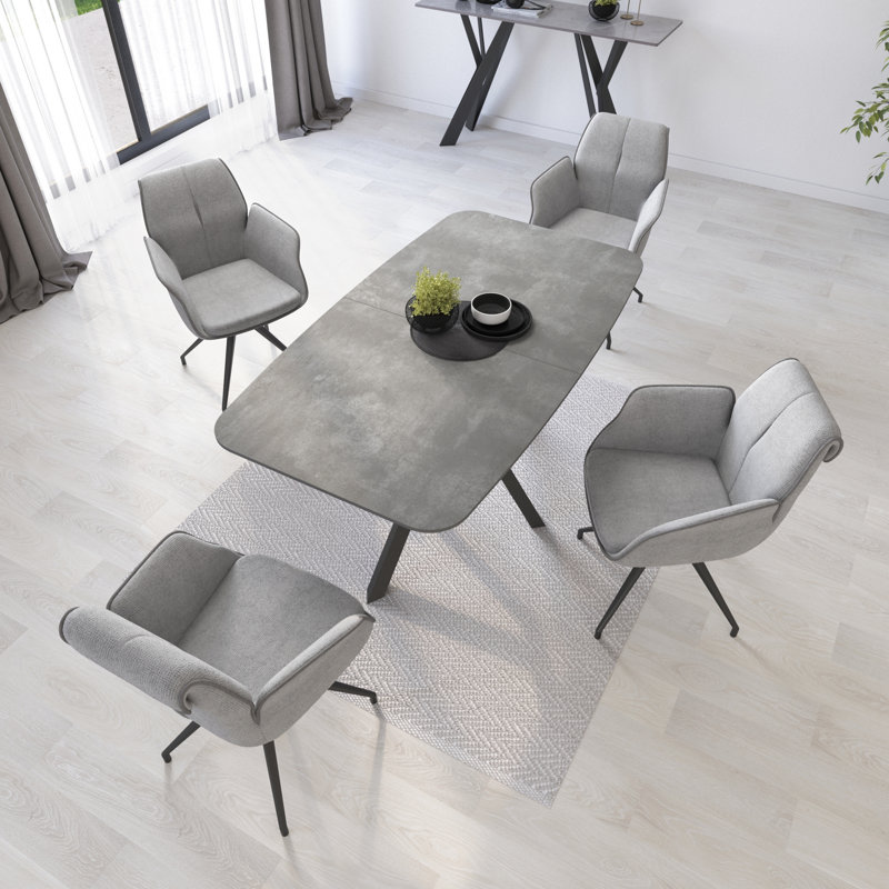 Extendable Metal Base Dining Table, Grey