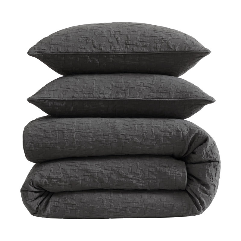 Porto Matelassé Abstract Design Classic Chic Casual Duvet Cover Set, Queen Duvet Cover + 2 Standard Shams, Gray
