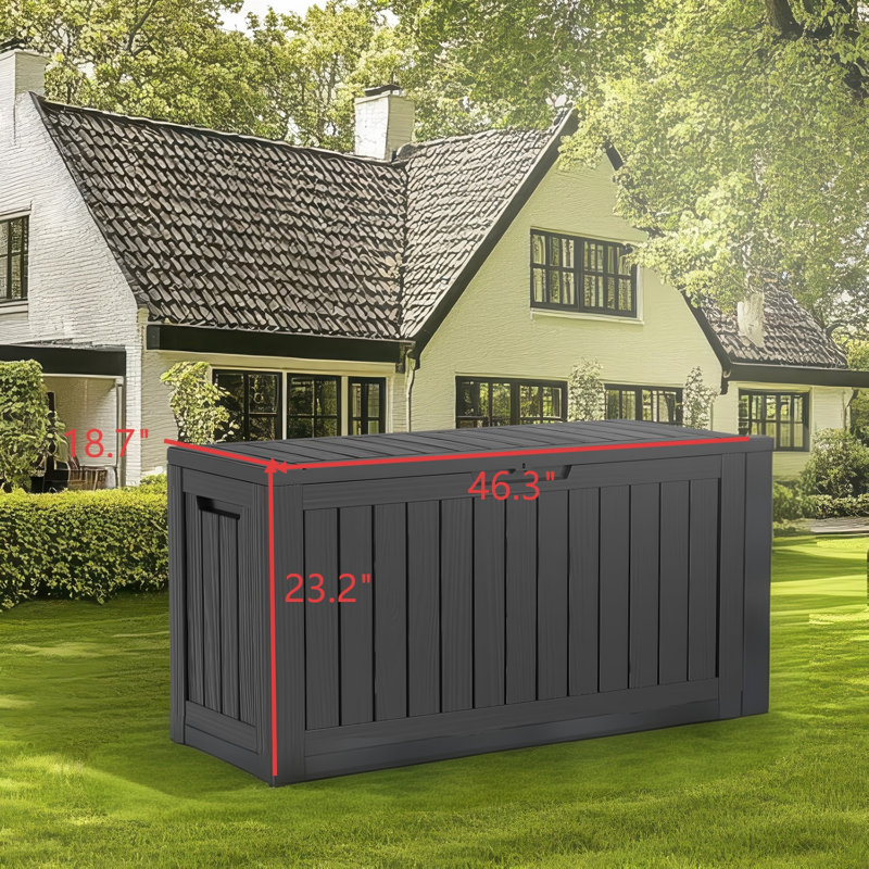 90 Gallon Outdoor Resin Storage Box, Waterproof Lockable Patio Deck Container, UV Resistant Storage Bin For Garden Tools And Outdoor Furniture, Black