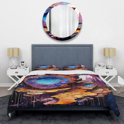 Gold And Blue Crystal Stone Core I - Stone Geode Duvet Cover Set