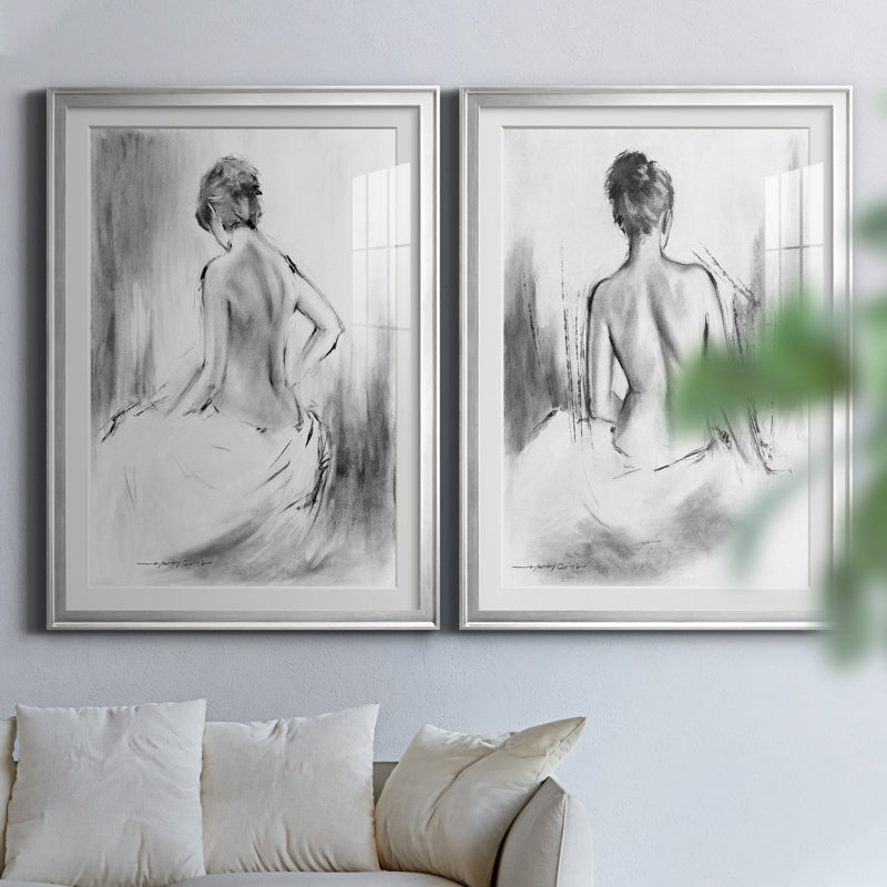 «Soft Silhouette V», ensemble de 2 reproductions sur toile, Impression encadrée avec passe-partout, H 26,5 po x l 73 po