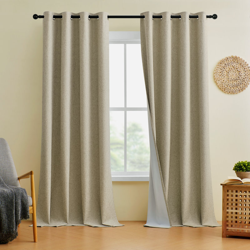 Leming Linen Like Polyester Blackout Room Darkening Grommet Curtain Pair, 52" W x 96" L, Linen
