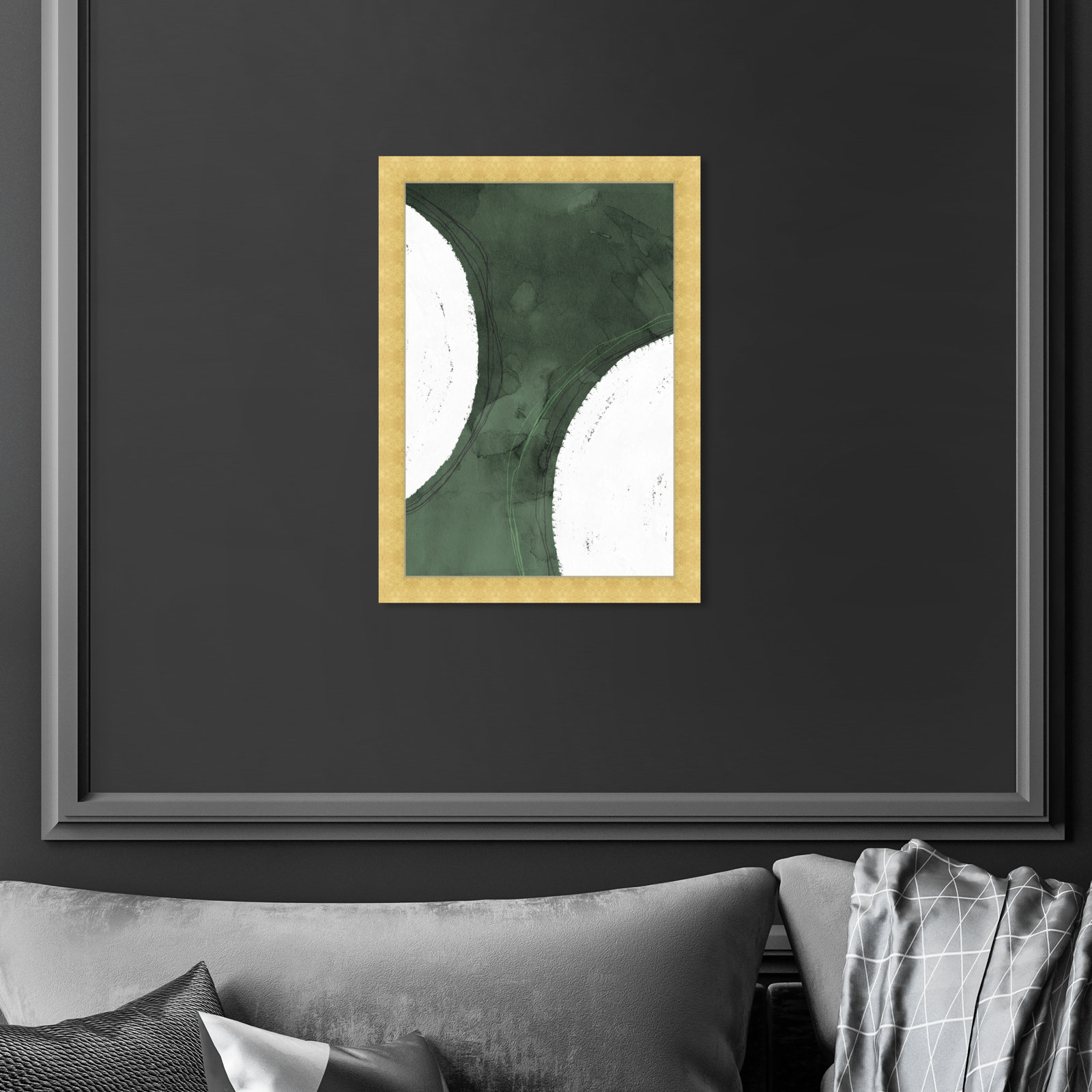 Green Moon Painting by Oliver Gal, 17" H x 12" W x 0.5" D, Gold