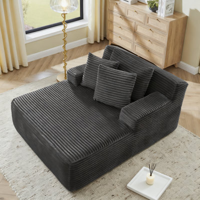 50" Lounge Sofa Chair, Modern Velvet Corduroy Fluffy Sofa for Living Room and Bedroom, Dark Gray