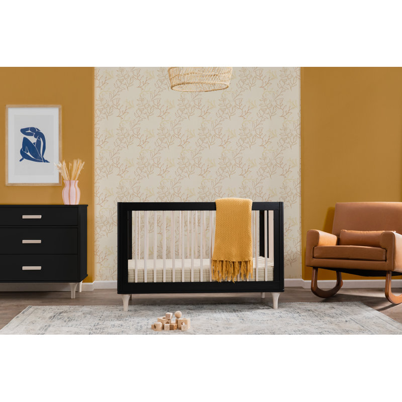 Lolly Convertible Standard Crib Nursery Furniture Set, Black/Washed Natural