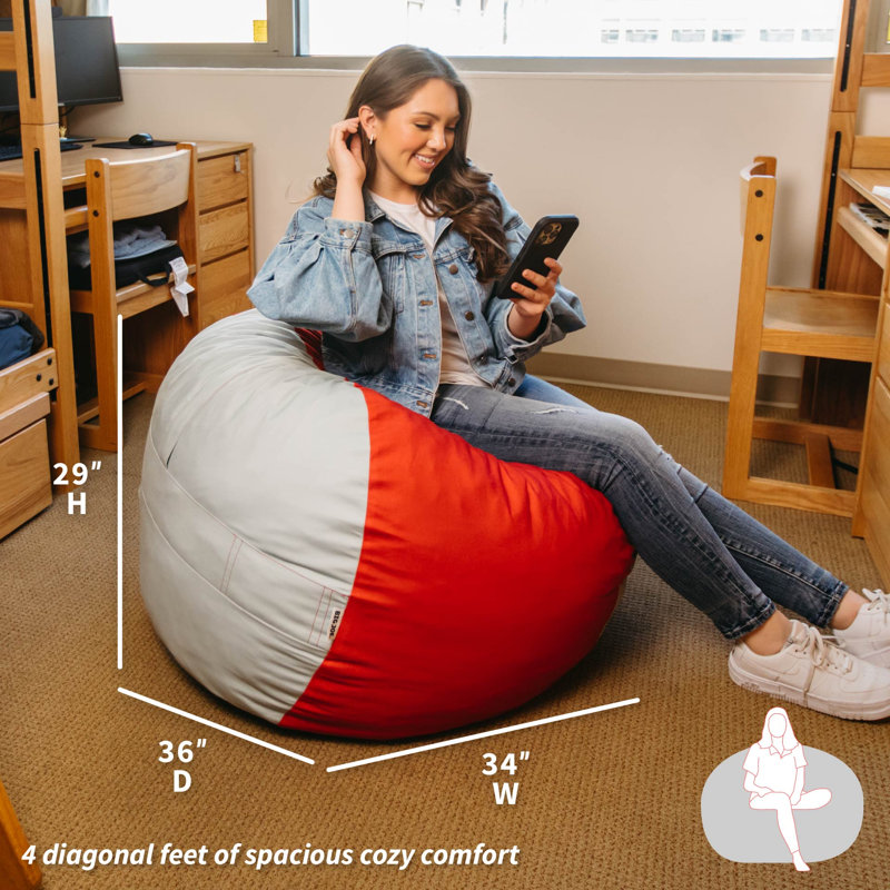 Big Joe Fuf Foam Bean Bag Chair with Removable Cover for Kids, Teens, Collegiate Scarlet/Gray Velveteen, Durable Woven Polyester, Large Reading and Gaming Seat