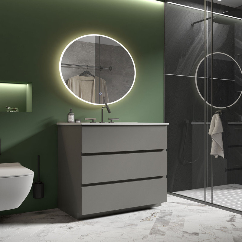 Derrance Single Bathroom Vanity with Ceramic Top, Gray, 36"