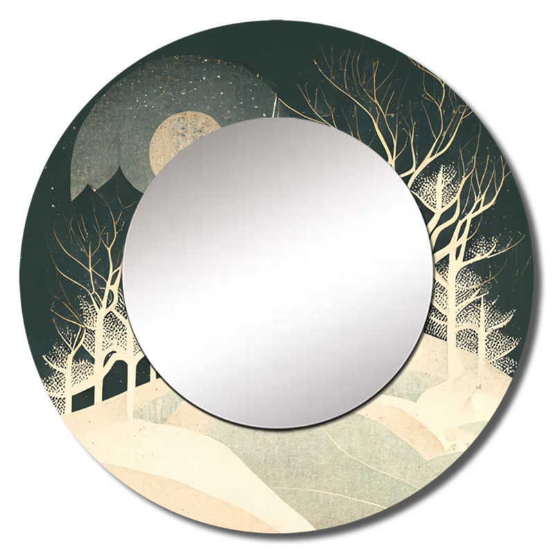 Majestic Deer In The Winter Woods II - miroir mural cerf, miroir décoratif rond moderne, impression d'art en métal