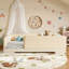 Lit simple tapissier pour enfants, cadre de lit en cuir Montessori avec garde-corps amovibles, lit plateforme à profil bas pour garçons filles, beige