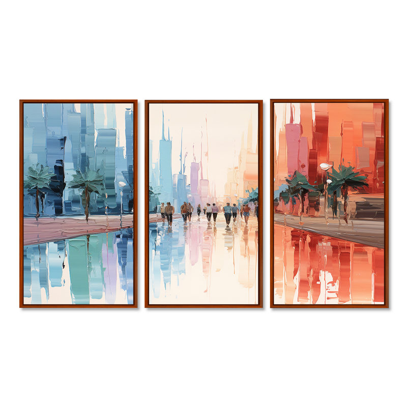 Nassim - Ensemble de salon mural art abstrait paysage, H 28 po x l 36 po x P 1 po, Cadre flottant brun