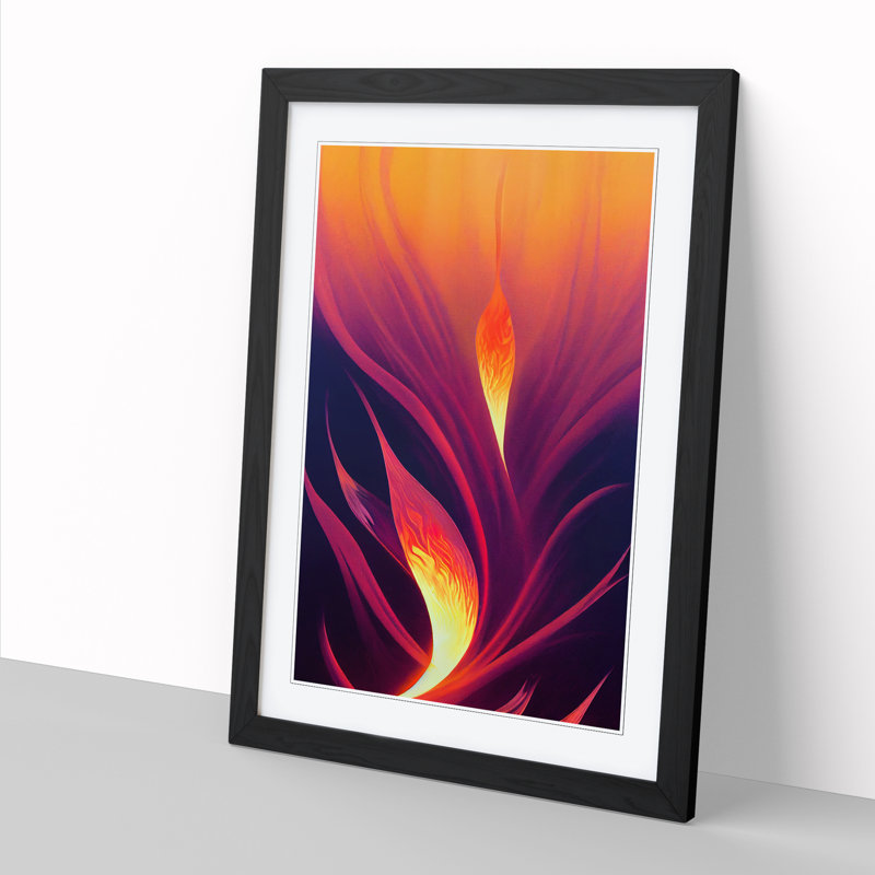 Floral Flame Art - Single Picture Frame Print, Black, 64cm H x 46cm W x 2cm D