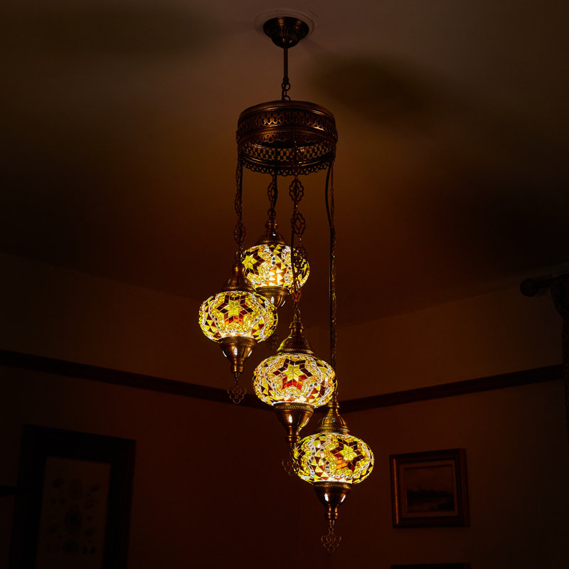 Karlie 4 - Light Cluster Globe Pendant, Brown/Amber