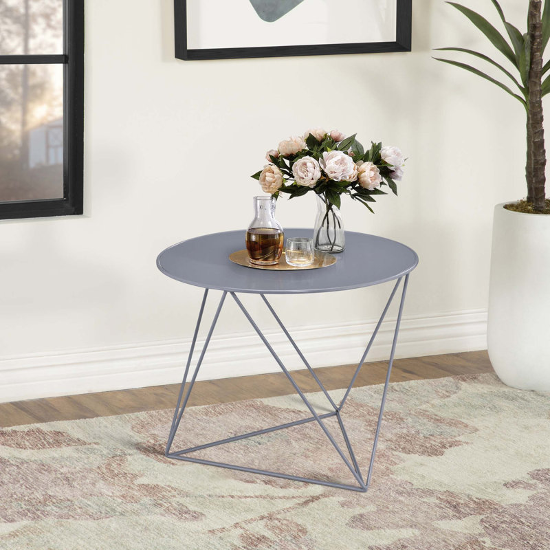 Salas 23" Round Frame End Table – Unique Geometric Design with Durable Powder-Coated Metal Base Table for Home, Gray