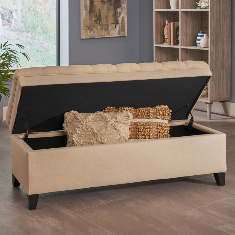 Modern Storage Ottoman Bench, Beige