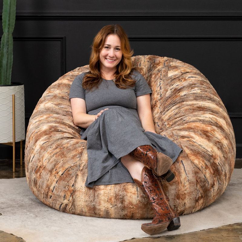 Metro Sac 5 Foot Bean Bag Chair For Adults - Luxe Fur, Orange Faux Fur
