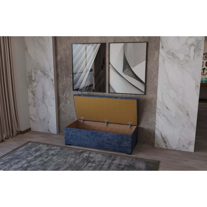 Calma Polyester Upholstered Storage Bench, Blue, H40 x W100 x D42cm