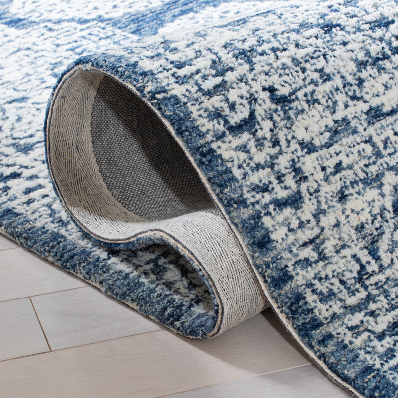 Tapis oriental en laine / coton touffeté à la main Metro en bleu / gris, Rond 6 pi